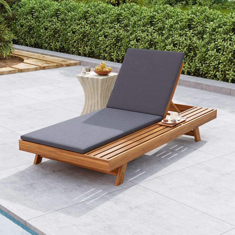 Premium Acacia Wood Chaise Lounge Set With Water-Resistant Cushions For Comfortable Outdoor Relaxation, Dark Gray