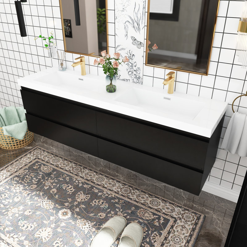 Meuble-lavabo double avec plateau en résine 72,13 po Charnee