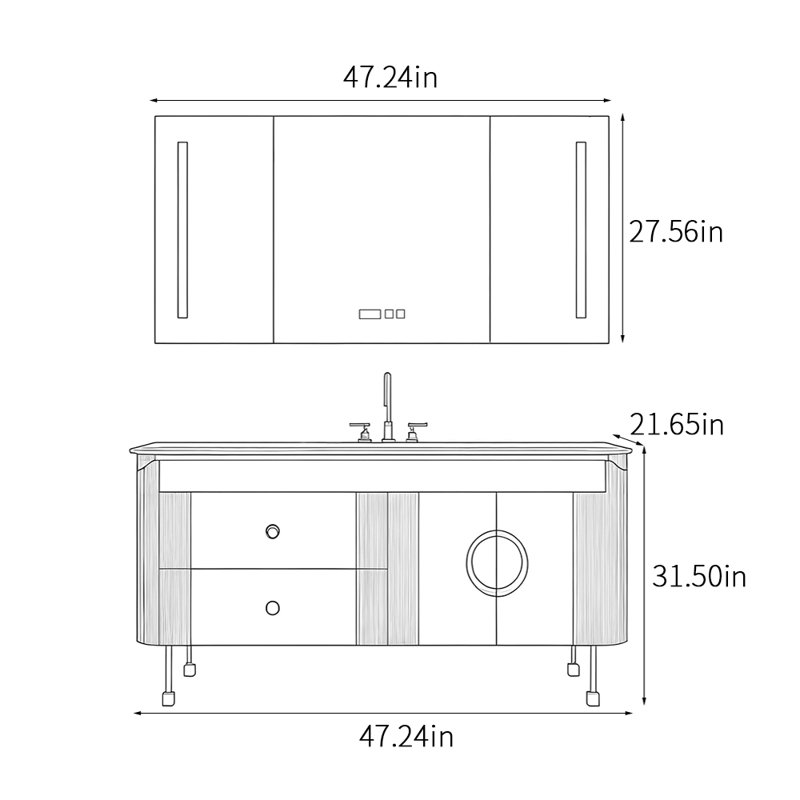 Light luxury style simple bathroom cabinet, Beige, 31.5" H x 47.24" W x 21.65"D
