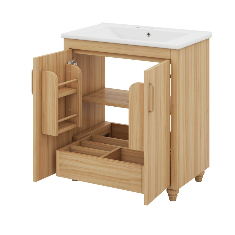 Meuble-lavabo 30 po avec lavabo, portes de rangement et tiroir multifonctionnels