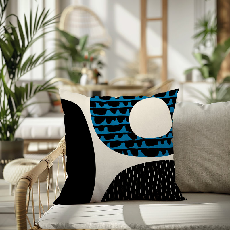 Coussin carré intérieur / extérieur pia, H 19 po x l 19 po, Turquoise / noir / blanc cassé