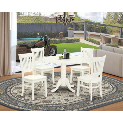 L'ensemble 5 pièces de table et chaises de cuisine comprend une table de salle à manger ronde avec Dropleaf et 4 chaises, lin blanc