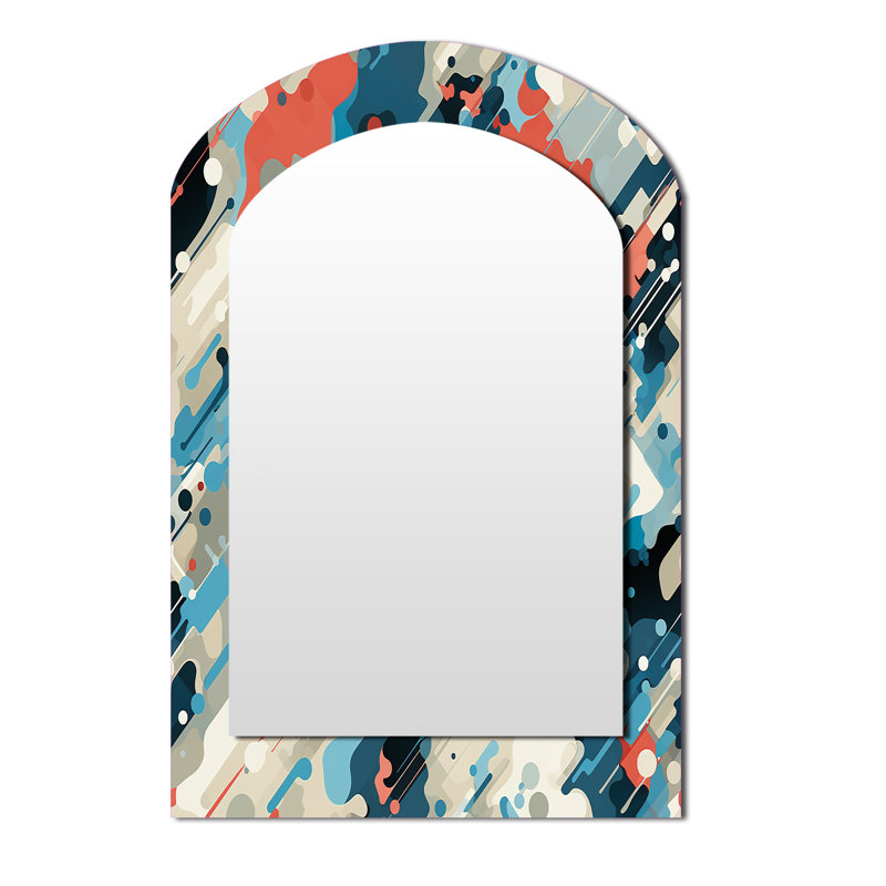 Cuber Techno Concealment - Miroir abstrait asymétrique unique, grand miroir mural arqué bleu, 43 po x 33 po