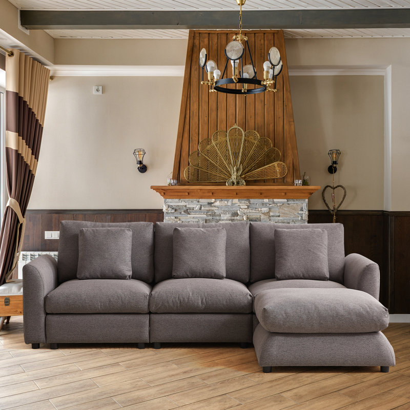 Arlynda 102.2"W Upholstery Modular Sectional, RAF, LAF, Ottoman, Dark Gray Polyester