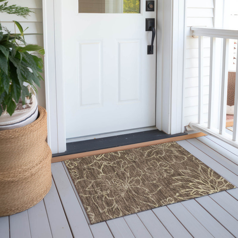 Tapis floral intérieur / extérieur lavable à la machine Chantille ACN2789, Chocolat, 1 pi 8 po x 2 pi 6 po