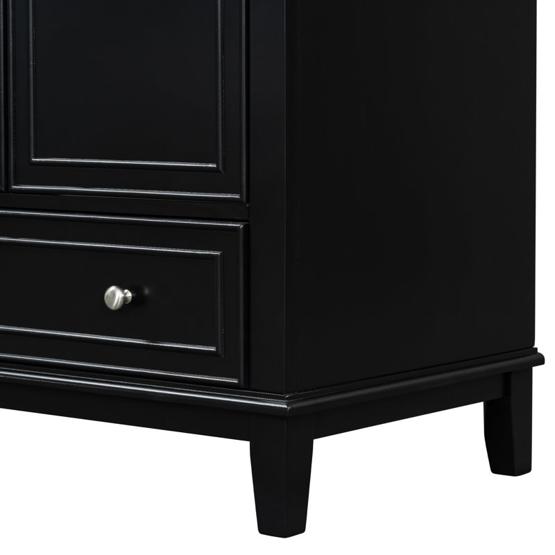 Base d'armoire de salle de bain noire 30 po, armoire en bois massif et planche, portes et tiroir, multifonction, tablette réglable, assemblage requis noir, fonctionnel requis