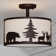 Jorene 13-In W Bronze Rustic Semi Flush Mount Ceiling Light White Linen Deer Tree