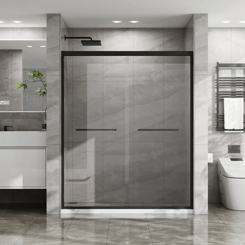 Goodyo Double Sliding Glass Shower Door Aluminum Framed Shower Enclosure With Sgcc Clear Tempered Glass, Stainless Steel Hardware, Matte Black