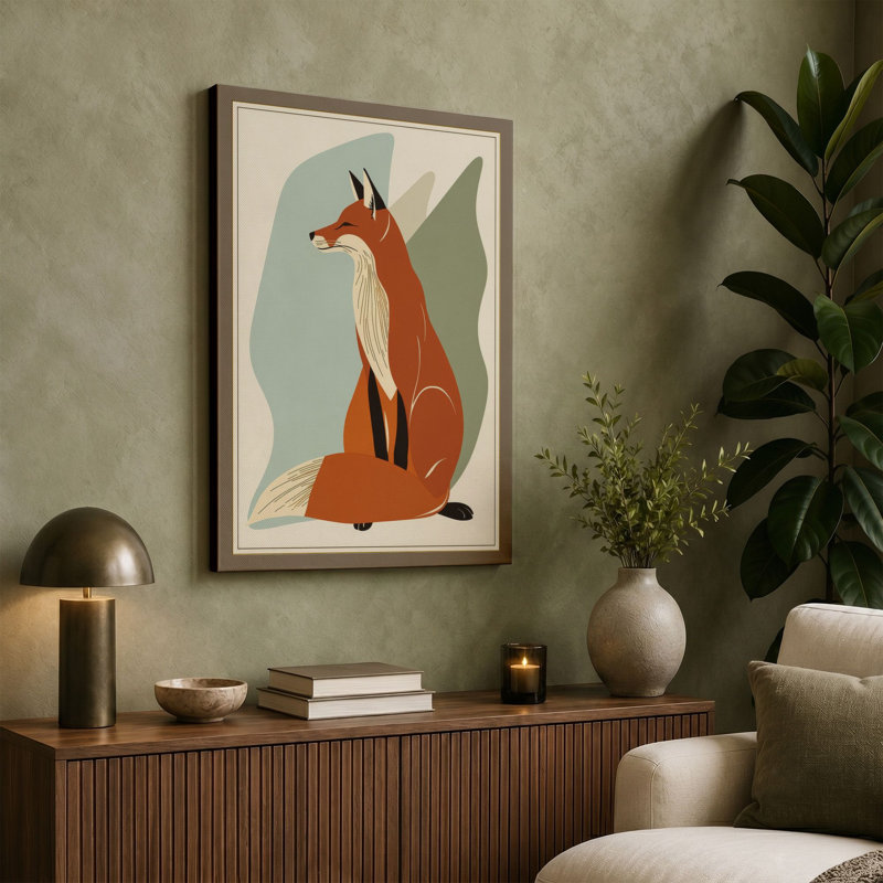Fox in Profile Mid-Century - Wrapped Canvas, 30x20 - 76.2 x 50.8 cm, Teal Border