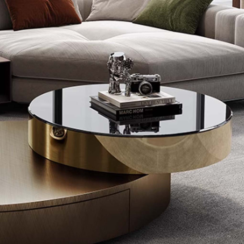 Modern Minimalist Rotating Coffee Table, Gold, Antique Copper