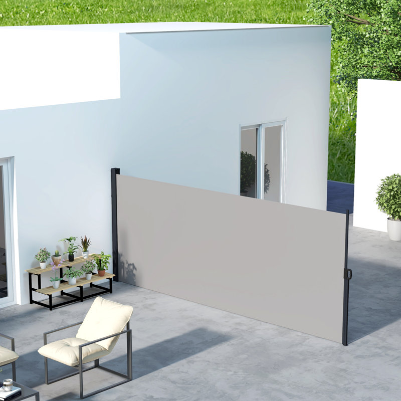 Outsunny 400cm W x 4cm D Polyester Cover Retractable Side Awning, 180cm H x 400cm W x 4cm D, Grey