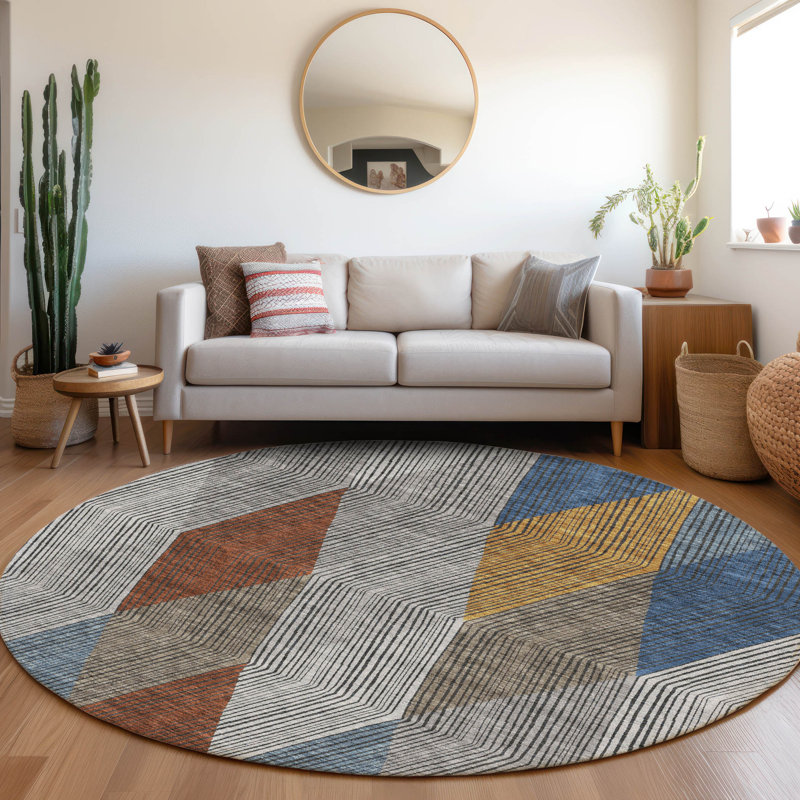 Premium Machine Washable Prisco Gray Rug, Round 8'