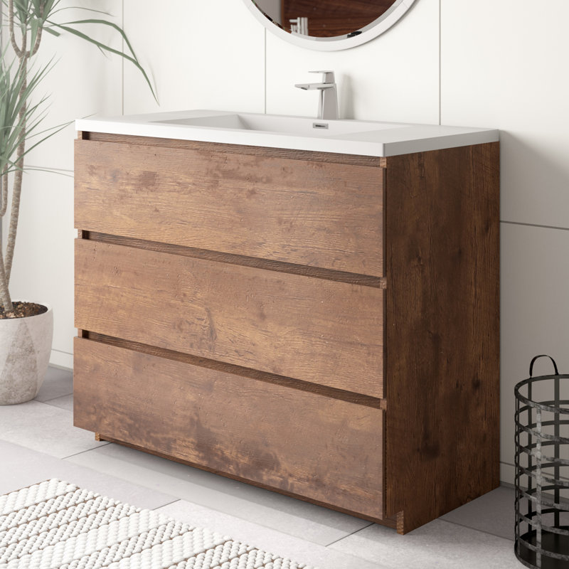 Hargrave 41.7'' Single Bathroom Vanity with Plastic Top, Rosewood