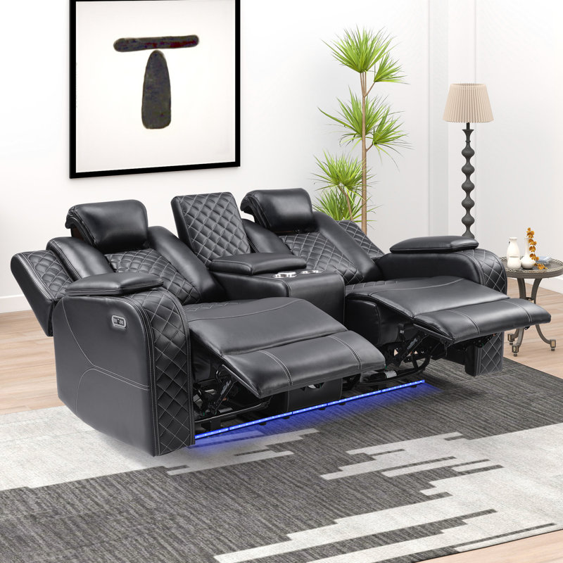 Davarious 73.2" W Faux Leather Dual-Motor Power Reclining Loveseat, Black