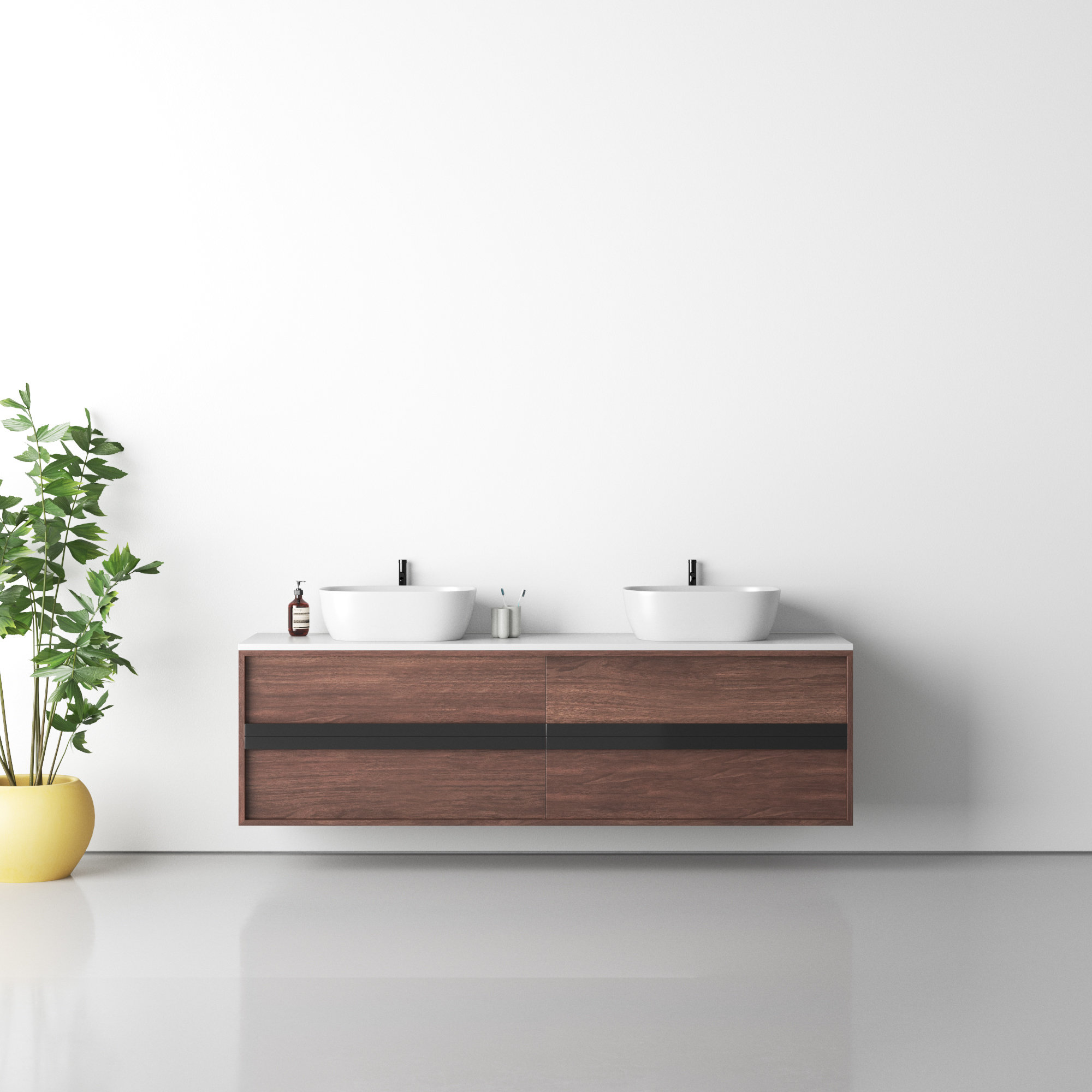 Sintra 71.54" Wall Mounted Double Bathroom Vanity Set, Gloss White, Dark Walnut