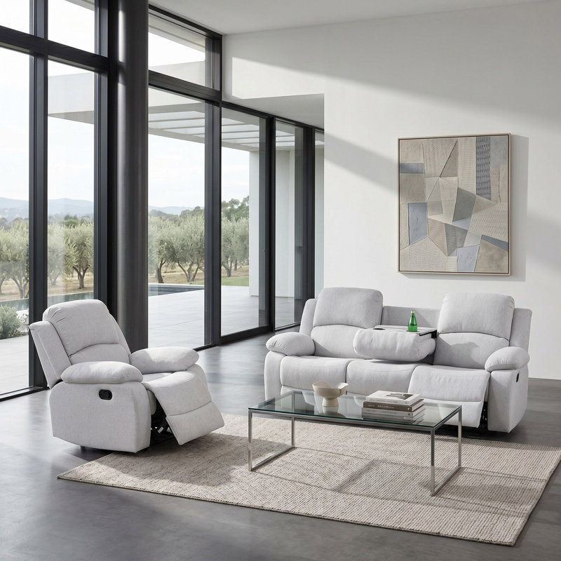 Ensemble de 2 fauteuils et fauteuil Elara, Lin gris