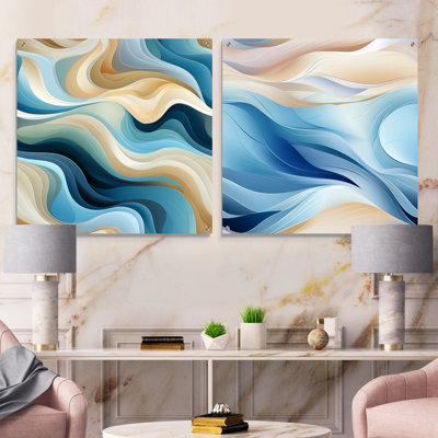 Coastal Harmony - Abstract Acrylic Wall Art Glass Set Of 2