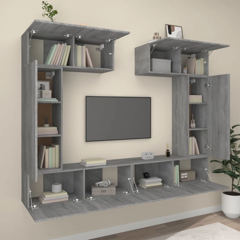 Eaubonne TV Stand, 100cm W x 30cm D x 30cm H, Grey Sonoma, 6 cabinet