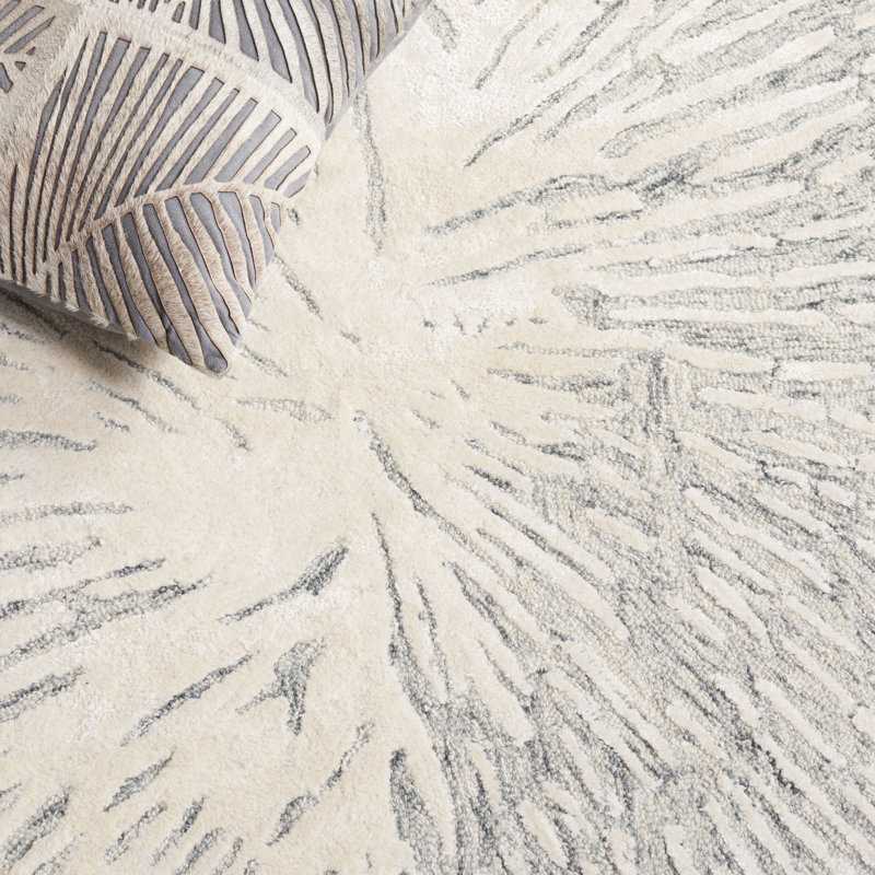 Soho Hand Tufted Wool/Viscose/Cotton Abstract Rug in Ivory/Grey, Rectangle 5' x 8'