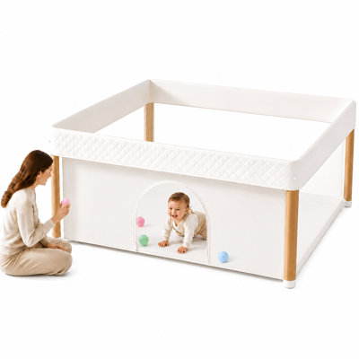 51"x51"x27" One Step Foldable Playpen with Mat for Babies Large Playard with Storage Bag for Infant Toddler Indoor Outdoor Use,Khaki