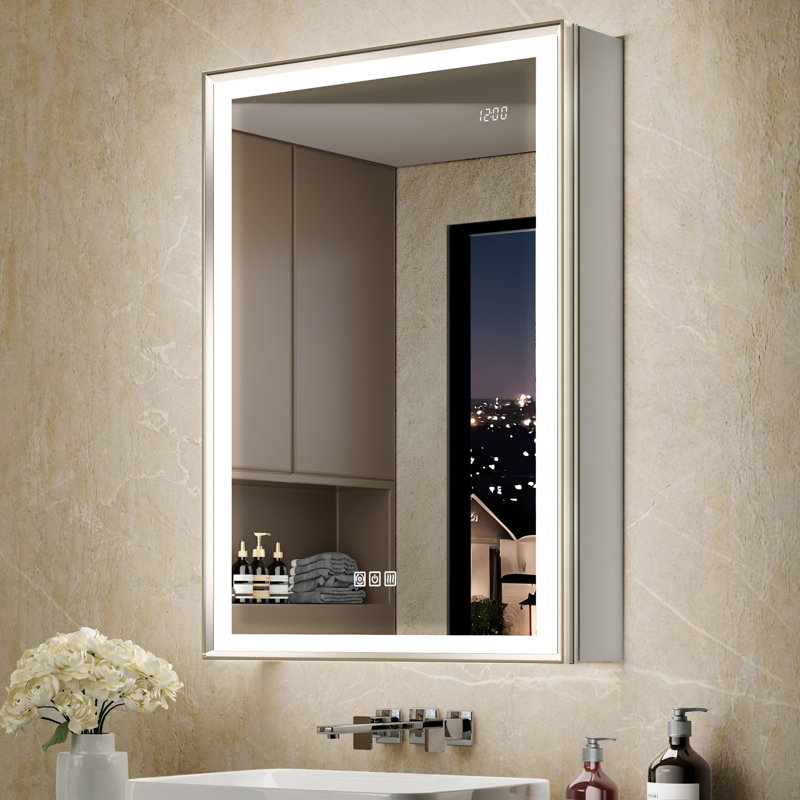 Ciyanna Recessed & Surface Mount LED Medicine Cabinet with Beveled Frame, Adjustable Shelves, Defogger, Outlets & USB Ports