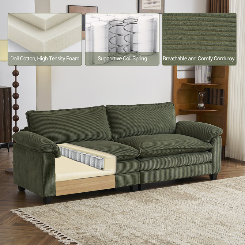 90'' W Corduroy Modular Cloud Couch Sleeper Sofa