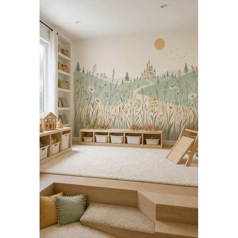Papier peint Fairytale Castle Wildflowers Rolling Hills, 140 po x 108 po, Peler et coller