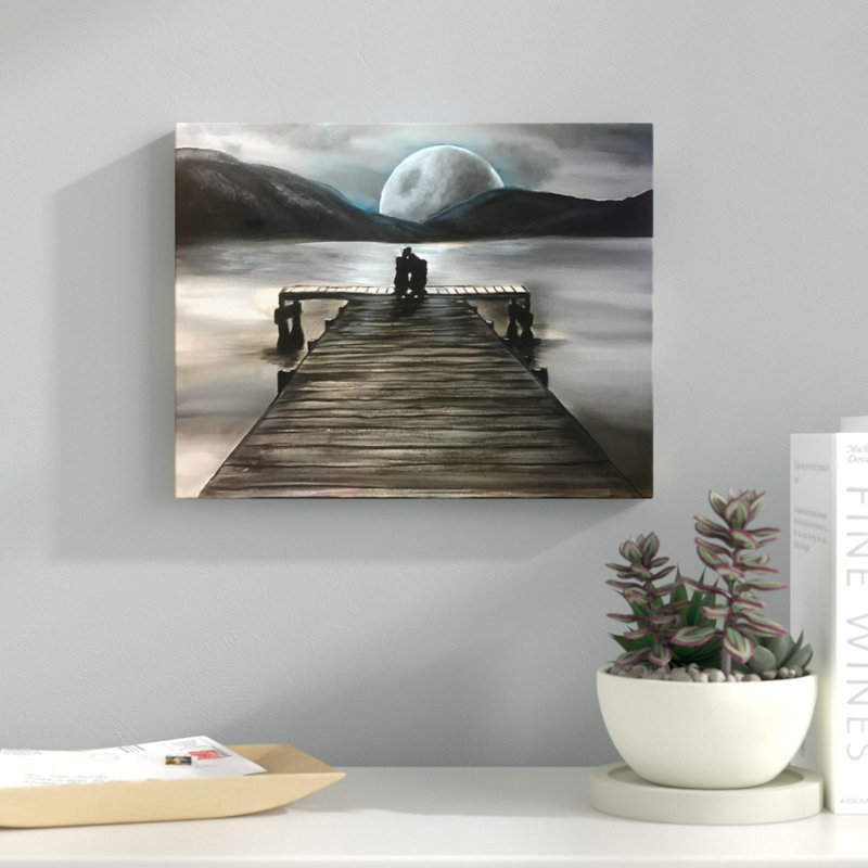" Lakeside Moonrise " by Ed Capeau, 12" H x 16" W x 1.5" D, No Mat, Wrapped Canvas