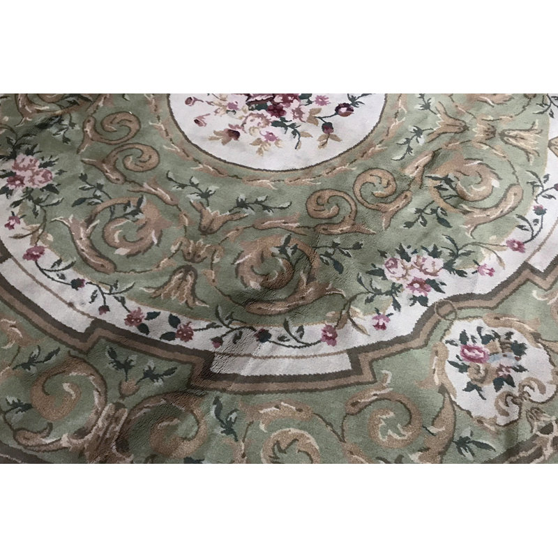 Tapis vert rond de haute qualité noué à la main