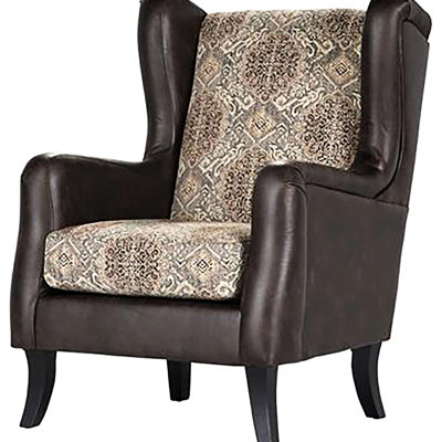 Fauteuil à oreilles traditionnel brun pour espace de vie, conception à deux tons avec similicuir et mousse à densité 2.0, ton de chaise de 34 pouces de large, cuir lisse, coussins en mousse,