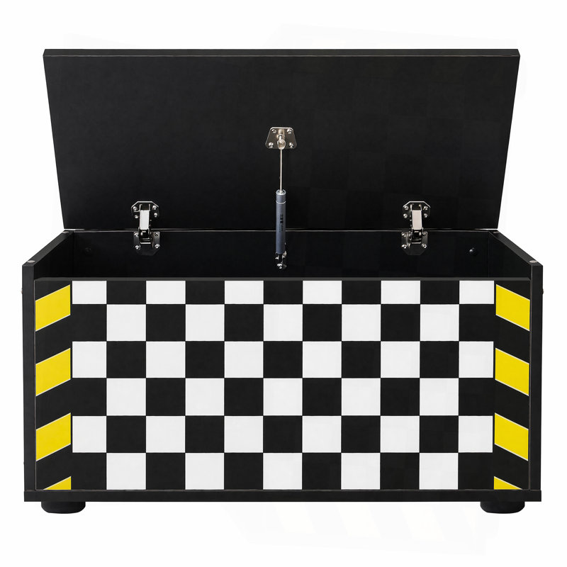 Coffre de rangement pour voiture de course pour enfants avec couvercle rabattable manuel, support de vérin à gaz, roues latérales décoratives