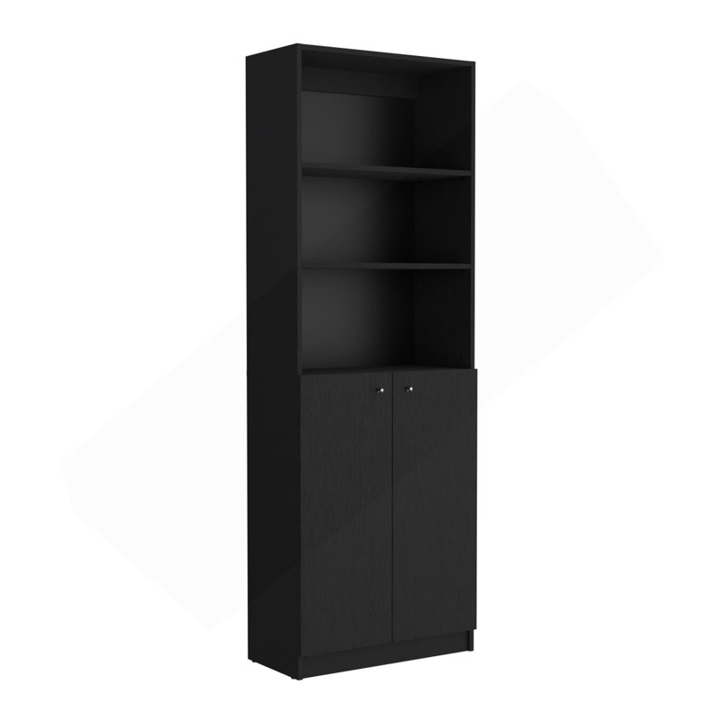 Home 2-Door Bookcase, Modern Storage Unit With Dual Doors And Multi-Tier Shelves, Black