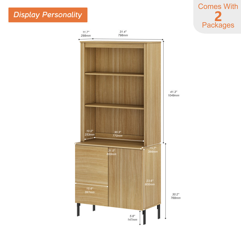 Garde-manger cannelé de 71,6 po de hauteur, armoire de présentation en bois avec portes et tablettes réglables, armoire moderne polyvalente pour la salle à manger et la chambre à coucher