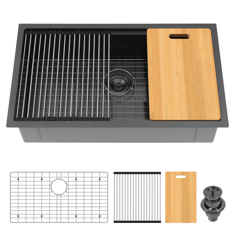 Évier de cuisine 32 L, Noir satiné