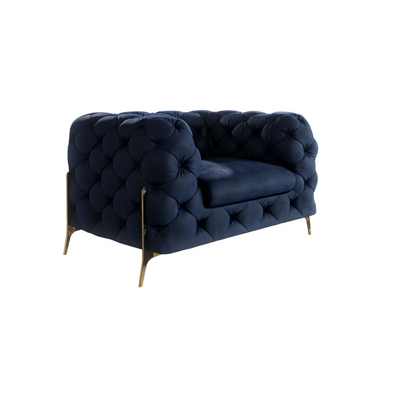 Chesterfield Armchair Atoka with Gold Metal Legs, Navy Blue
