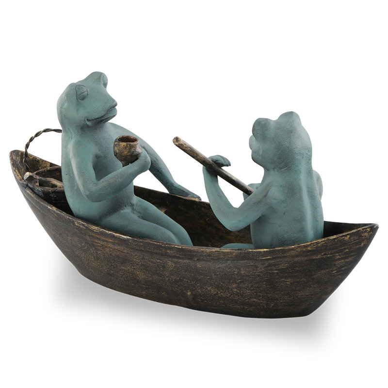 Frog Couple in Rowboat Garden Statue