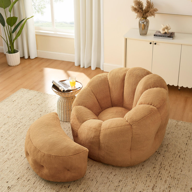 Elaine 46‘’ 3-in-1 Bean Bag Chair&Lounger with Ottoman , Brown