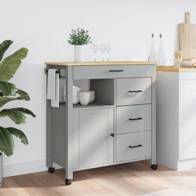 Solid Wood Bar Cart, Grey