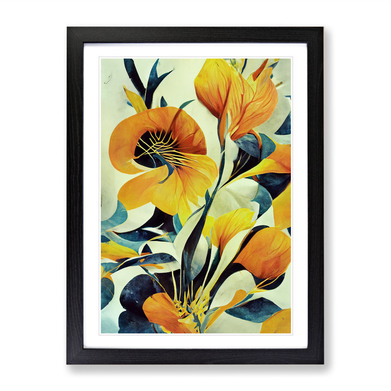 Flowing Abstract Flowers No.1 - Single Picture Frame Painting, Black, 64cm H x 46cm W x 2cm D