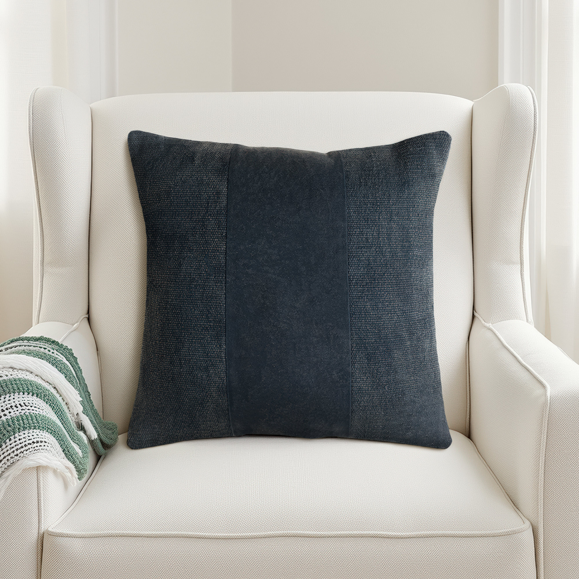 Dunbar Cotton Throw Pillow, Navy, Poly Fill, 18" x 18"