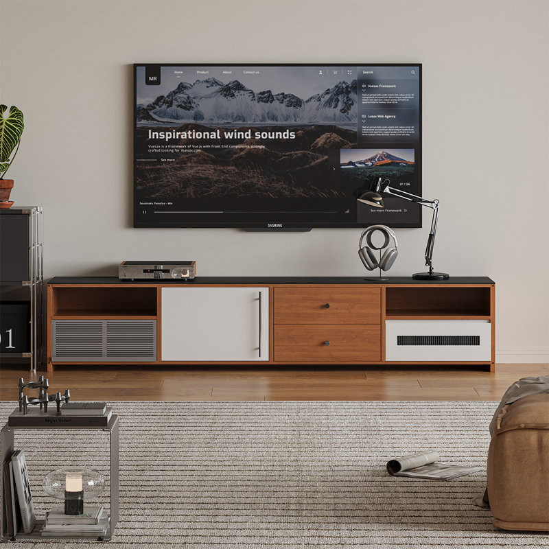 Meuble télé de style vintage en bois naturel couleur bûche, 78,74 po