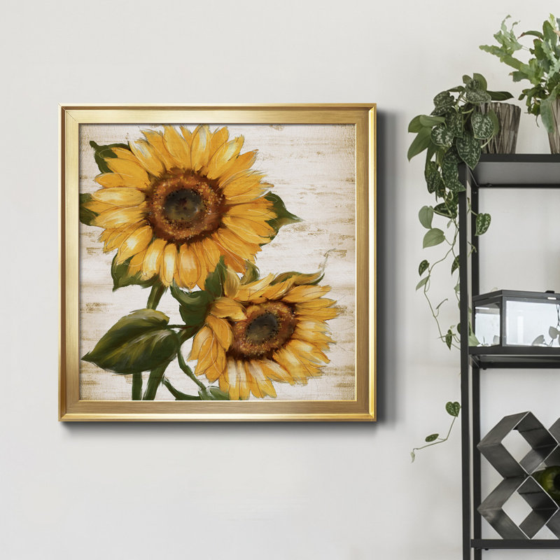Sunflower Summer II - peinture sur toile encadrée, H 26,5 po x l 26,5 po x P 1,5 po, Toile encadrée d'or