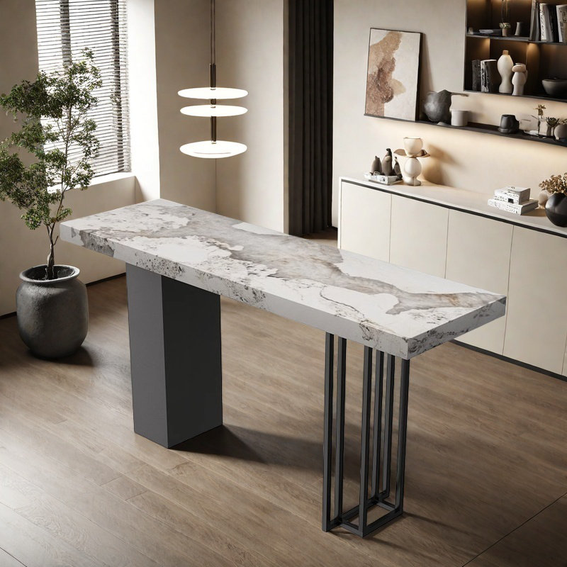 Home open light luxury bar table, 39.3"H x 70.8"L x 23.6"W, Black