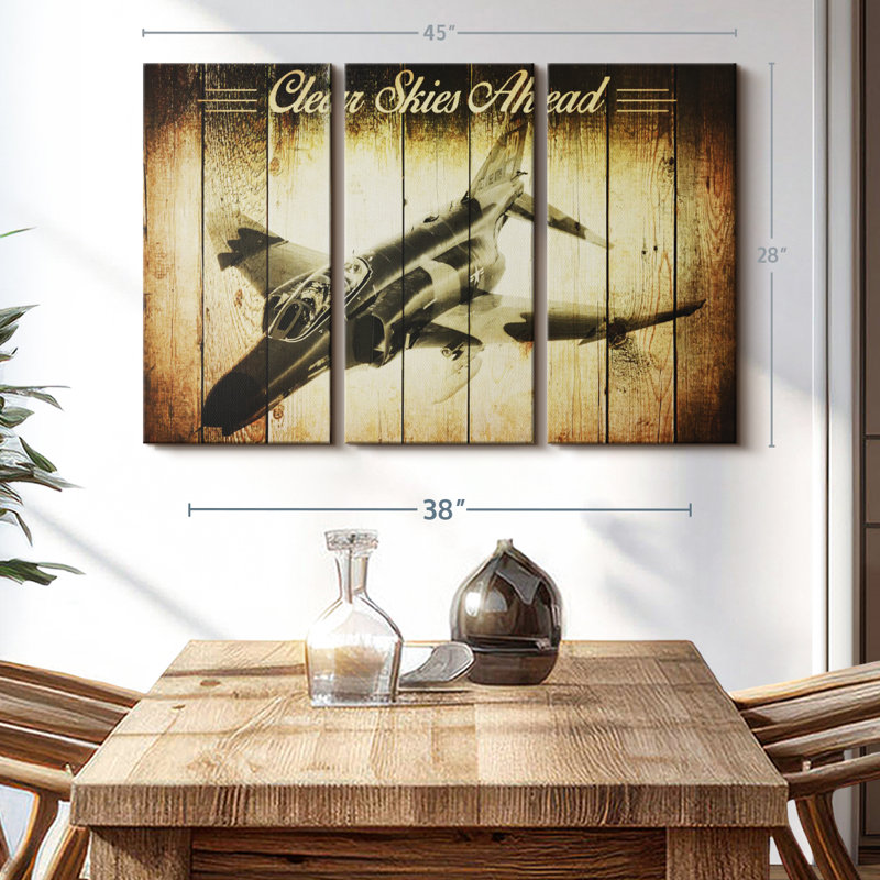 "Avion militaire rustique" sur toile, H 28 po x l 45 po x P 1,25 po