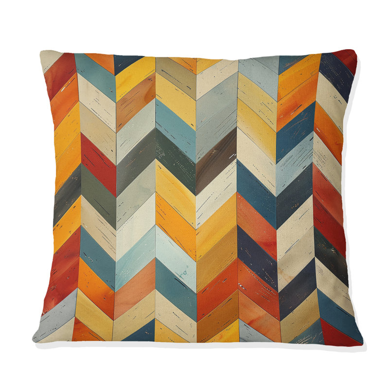 Coussin décoratif à chevrons orange et vert, H 18 po x l 18 po
