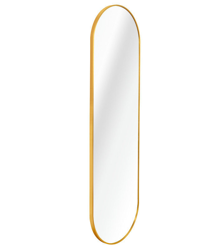 Miroir pleine grandeur en forme de pilule avec cadre en métal doré 20 po x 63 po | Miroir de salle de bain ovale mural