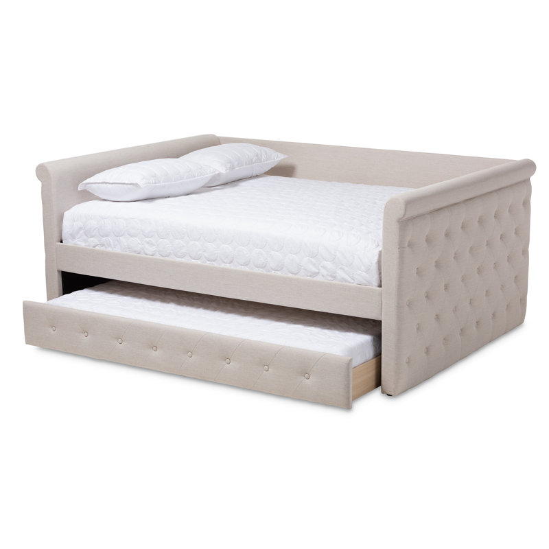 Samitha Upholstered Daybed, Light Beige Velvet, Queen