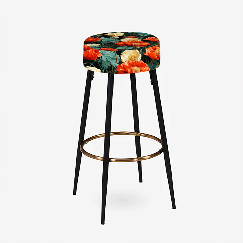 Nochum - Tabourets de bar, Fleurs rouge foncé et beiges