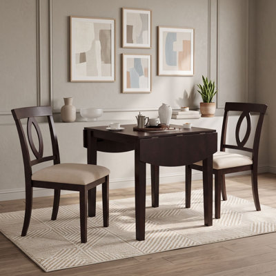 3-Piece Drop-Leaf Extendable Oval Dining Table Set with 2 Upholstered Chairs