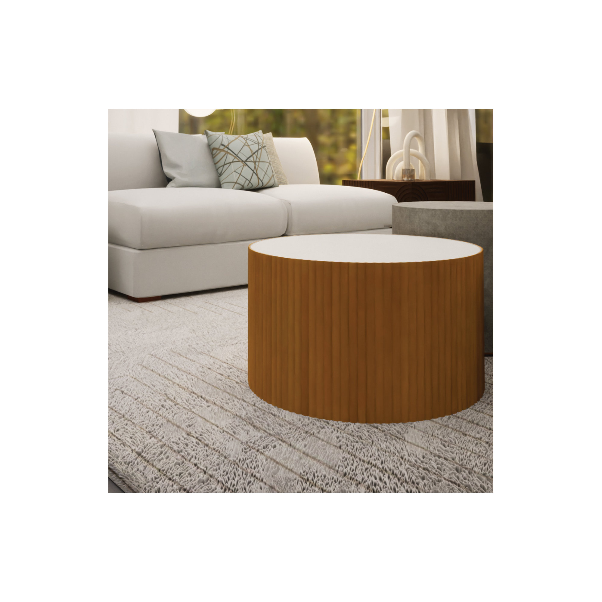 Perpetual 26'' Concrete Outdoor Coffee Table, Ivory White/Gold